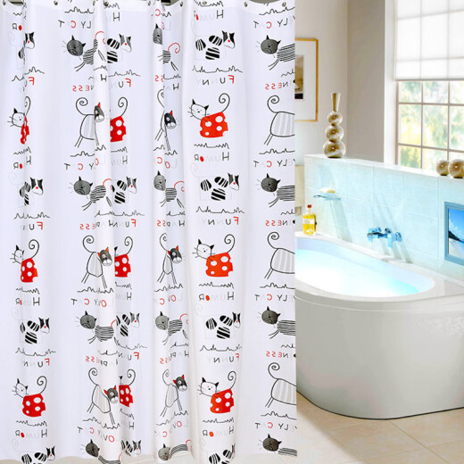 Diyin DIY thickened bathroom shower curtain fabric, mildew-proof and waterproof shower curtain without punching, bathroom partition curtain, door curtain, window hanging curtain cat 120*180cm