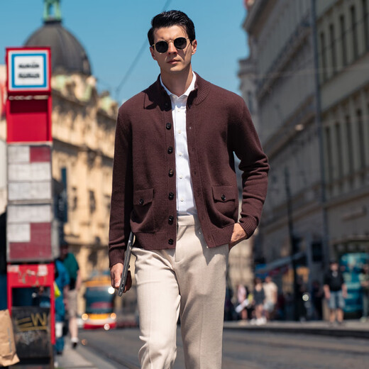 Mr. Bu cashmere blended thickened sweater jacket spring and autumn solid color retro knitted wool cardigan for men BT12339 clearance coffee 3XL (190)