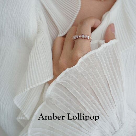 Amber Lollipop Wang Yuwen's same style millet bead ring women's pearl ring anniversary birthday gift for girlfriend and wife Pearl White (Freshwater Pearl)