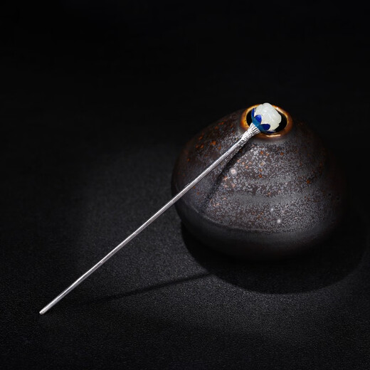 Fudiaoer Hetian jade and silver inlaid magnolia cloisonné hairpin for women, versatile Hanfu, ancient style Ziwu hairpin hairpin gift 1