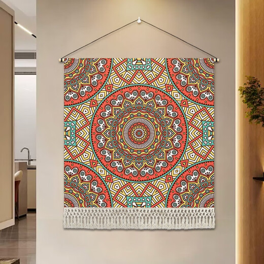 Geshang Nordic Retro Ethnic Style Bedside Tapestry Bohemian Inn Large Size Hanging Entrance Tapestry B&B Decoration G200-Mandala D-02 Width 80cm-Height 80cm Comes with Installation Package