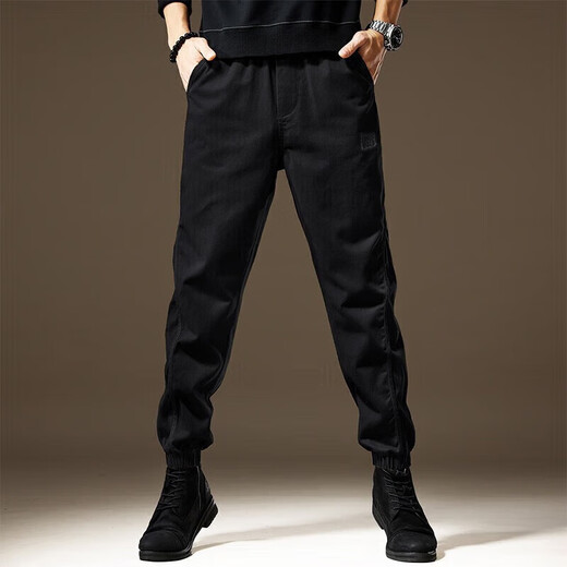 Cotton overalls men's slim pants men's small feet spring and autumn casual pants men's elastic spring and autumn harem pants 2506 black regular L size 130-150 Jin Jin equals 0.5 kg