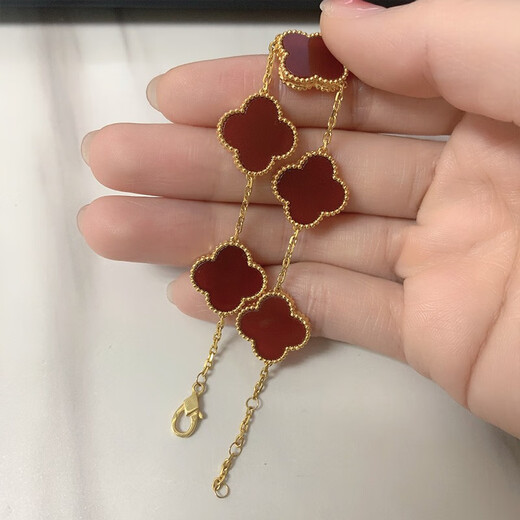 OINE 18K gold four-leaf clover five-flower bracelet 15mm large flower rose gold 2025 gold bracelet au750 18K gold rose gold red agate