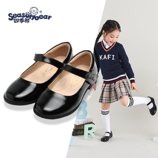 SEASONBEAR girls' leather shoes, two-layer genuine leather shoes, black soft-soled princess shoes, new children's leather shoes for middle and large children, student performance shoes, black (two-layer cowhide) 37, inner length 24cm