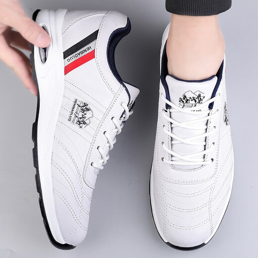HENIBAOLUO men's shoes, sports shoes, men's high-end first-layer cowhide casual shoes, brand business leather shoes, genuine cowhide, versatile travel shoes for men, white flat bottom 42 (260mm) first-layer cowhide