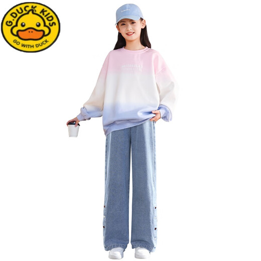 G.Duckkids Little Yellow Yellow Duck Girl Spring и осенний костюм 25 Новый детский осенний костюм модный толстовок осенний стиль Большой Дети Джинс Девушка Осень 13062 Синий + 4736 Белый [Потный костюм] 160 см.