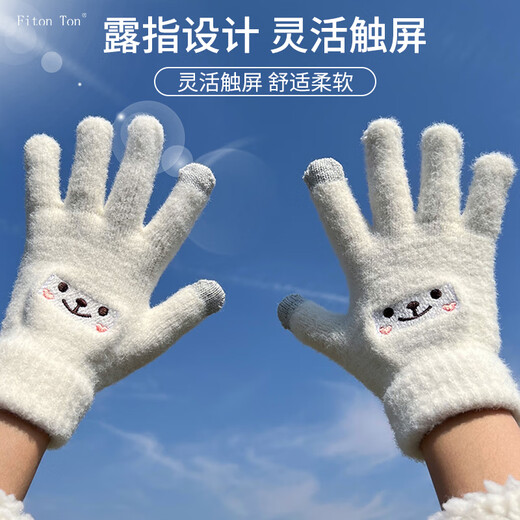 FitonTon Woolen Gloves Women's Autumn and Winter Windproof Gloves Plus Velvet Thickened Warm Women's Gloves Outdoor Cycling Gloves