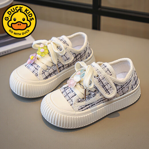 G.duck Little Yellow Duck Girls' Shoes Summer Casual and Versatile Children's Soft-soled Sports Shoes Girls Canvas Shoes Breathable Sneakers Heige 27