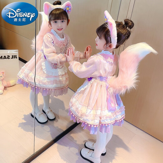 Disney Girls' Dress Plus Velvet 2025 New Style Birthday Princess Dress Spring and Autumn Style Lina Belle Skirt Children's Clothing Headwear + Bustle + Tail + CMXX Lina Belle Skirt b 140 cm