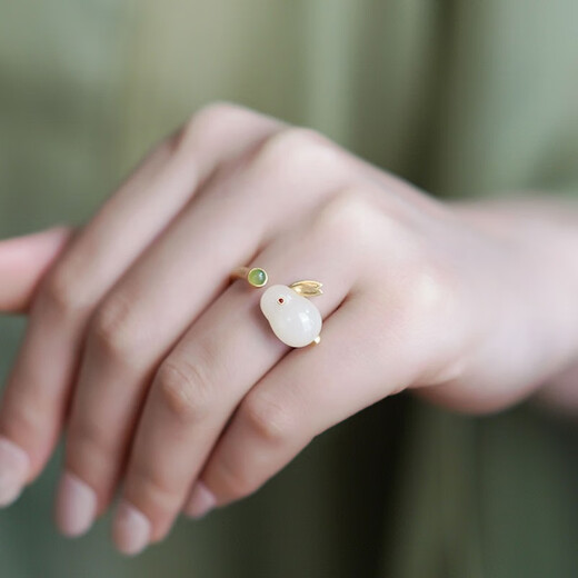 Kamalun (KAMALUN) Jade Rabbit Hairpin Hetian Jade Sandalwood Hairpin Hairpin Hanfu Headwear Ancient Style Hair Accessories as a Birthday Gift for Wife Jade Rabbit Ring + Brand Gift Box