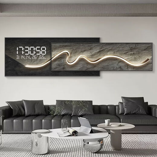 SHANTOULIN VILLAGE MODERNO Reloj simple Reloj Sala de pared de la sala de estar Decoración de la sala de estar Perpetual Calendario Electrónico Sofá Reloj Mural Reloj Pintura colgante ZP3886+ZP3887LED Display Digital Bottom 100*40+Instalaciones 100*30 (Total 1.5 metros)