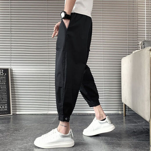 Yingzhen pissige Hosen Herbst und Wintermodemarke kleine Füße Arbeitspeurung Neun-Punkte-Internet-Promi loser Slim Harem Hosen neun Schlüssel K057 Black L 110-125jin [Jin entspricht 0,5 kg]