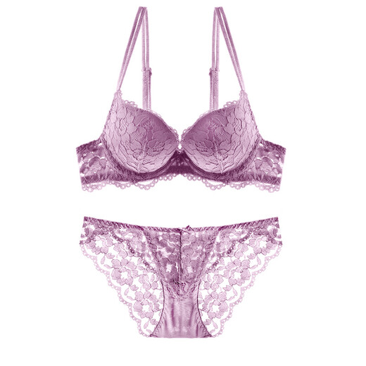VRSZEE high-end brand underwear women's lace push-up bra set sexy temptation top push-up bikini bra purple 75B
