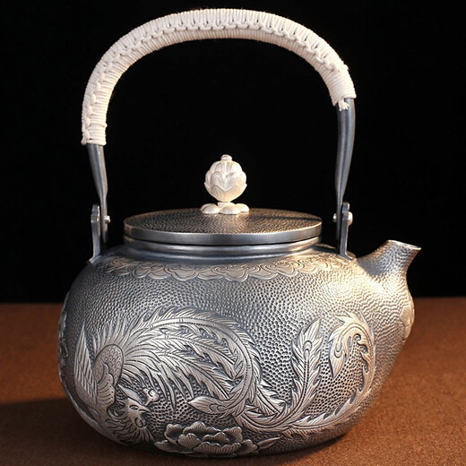 莉翠行 银壶烧水壶999足银大容量煮茶壶家用功夫茶具 凤凰 838克 1.3升 凤凰 约838克