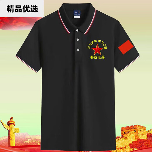 CEENIU可定制中国字样爱国t恤参战军八一聚会衣服纪念衫翻领短款 墨绿色老兵款 687 2XL 150-170斤