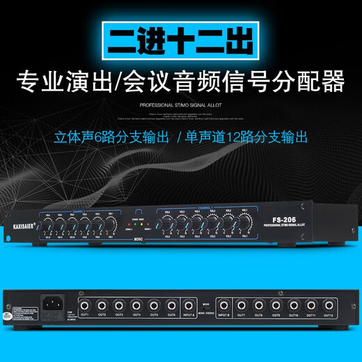 KAXISAIER audio signal distributor 2-in-10-out gold-plated XLR stage line array performance multi-amplifier splitter FS-206 12-way 6.5 audio port
