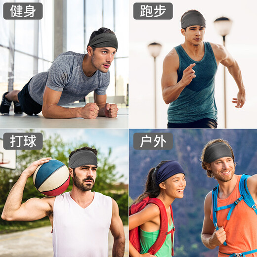 火迪鸟夏季男士健身跑步运动发带止汗束箍加宽护额头带吸汗篮球头巾头戴 深邃蓝/深花灰-三种戴法 吸汗