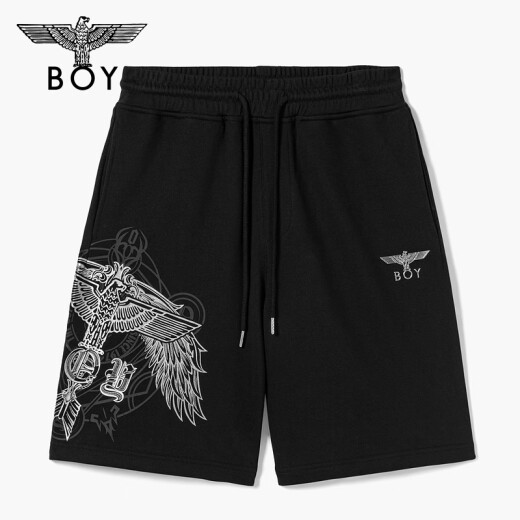 BOY LONDON春夏男女同款休闲裤烫金老鹰翅膀印花短裤N14984 银色 XS