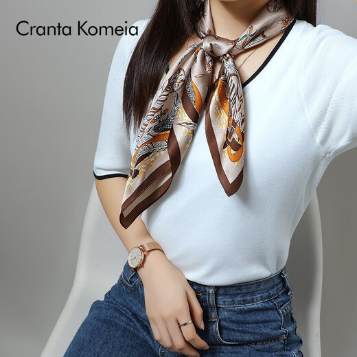 CRANTA KOMEIA真丝丝巾女2025新款桑蚕丝绸方巾围脖领巾妈妈生日七夕情人节礼物 浅卡其 高级感ck风送老婆女朋友实用高档