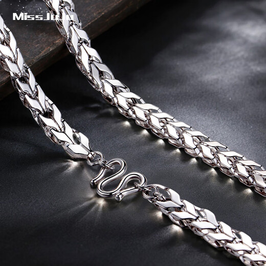 Miss JuJu PT950 platinum necklace men's platinum herringbone chain domineering boss keel snake bone chain thick and wide chain can be customized, weight 15.40g, length 55cm, thickness about 2.8mm