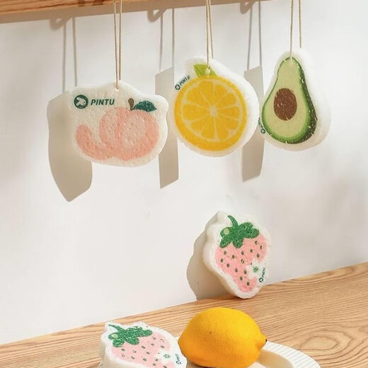 Wood pulp cotton dishcloth scouring pad kitchen absorbent dishwashing rag biodegradable compressed sponge wipe strawberry