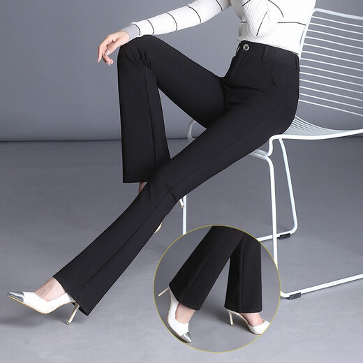 Jingluo Flare Hosen für Frauen im Herbst und Winter plus samt verdickte Anzughose für elastische hohe Taille, schlanke schlanke Hose für Frauen Casual Hosen 9885 Black Neun-Punkte Elastic Taille-Spring und Herbststil xxl xxl