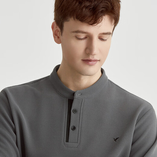 Qianzhihe Men's Henry Collar Waffle Sweater 2024 New Autumn Business Casual Top Pullover Bottoming Shirt for Men Spring and Autumn 19C Dark Blue M