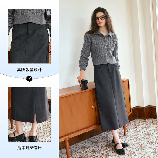 Olrain Fashion Commuting Skirt Autumn Women's Mid-Length High Waist Slim Pencil Skirt Gray M
