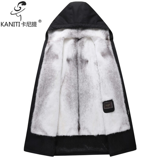 
Kaniti Quality Park Over Men's Danish Cross Mink Full Mink Inner Bottom Hooded Coat Mid-length Business Warm Jacket Black 5XL