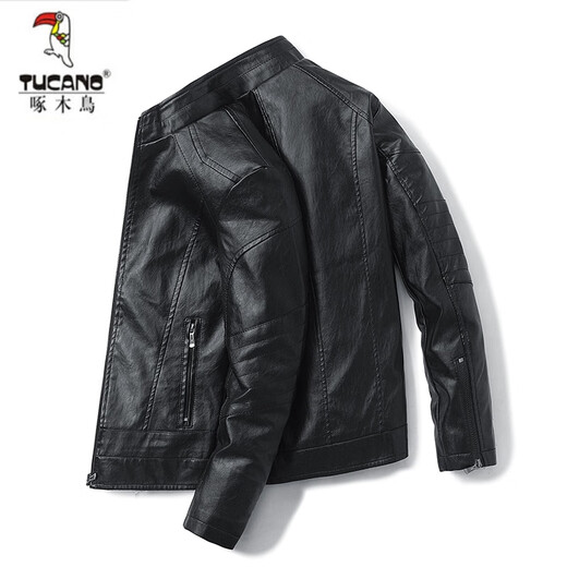 Woodpecker (TUCANO) Haining Genuine Leather Soft Leather Jacket Men's Sheepskin Large Size Spring Autumn and Winter Lapel Jacket Trendy Handsome Motorcycle Leather Jacket 8898# Dark Green Regular Style L