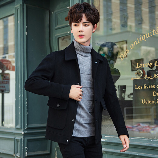 Filixidi woolen coat men's autumn and winter new men's wool short jacket jacket men's casual woolen top black M
