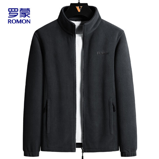 ROMON jacket men's autumn business casual large size warm fleece jacket soft polar fleece jacket men CS88 black XL