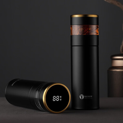Vanow情侣款保温杯男女一对高颜值创意礼物水杯子实用送礼定制印logo 绅士黑+玫瑰金(礼盒包装)