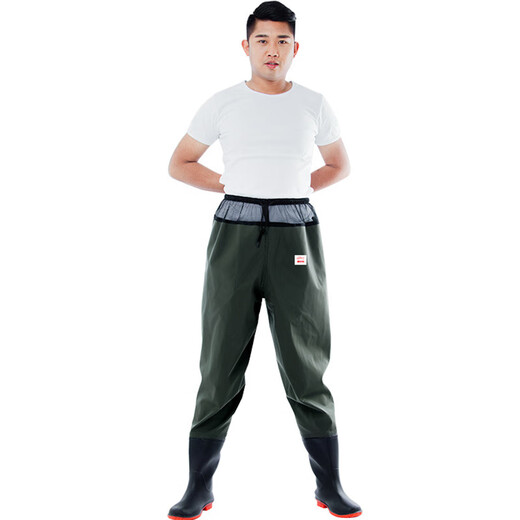 Yuduoduo waist-length waders, waterproof trousers, wading pants, men's fishing suits, leather forked trousers, waterproof suits for catching the sea, lotus root suit fishing trousers, green 39