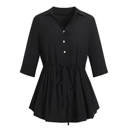 Taizai 7-quarter sleeve shirt for women chiffon mid-sleeved summer new loose belly-covering top medium-length thin SN9276 apricot M Suggestion 90-105 Jin[Jin equals 0.5 kg]
