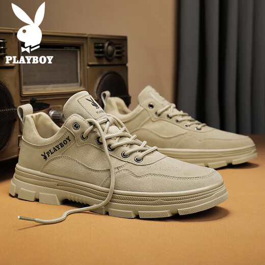 花花公子（PLAYBOY）男鞋2025夏季时尚休闲鞋男士厚底鞋子男韩版运动马丁靴 沙色 42