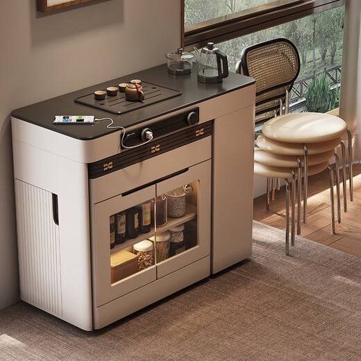 Micro-art sideboard island dining table integrated household retractable folding mobile small apartment multi-functional bar guide dining table island dining table + foldable chairs * 4 (without tea)