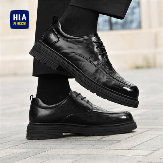 Heilan House Men's Shoes Autumn New Business Casual Leather Shoes Men's Hand Scratched Pattern Soft Surface Soft Wear-Resistant Formal Derby Shoes Men's Fashion Black Four Seasons Ready Stock 40