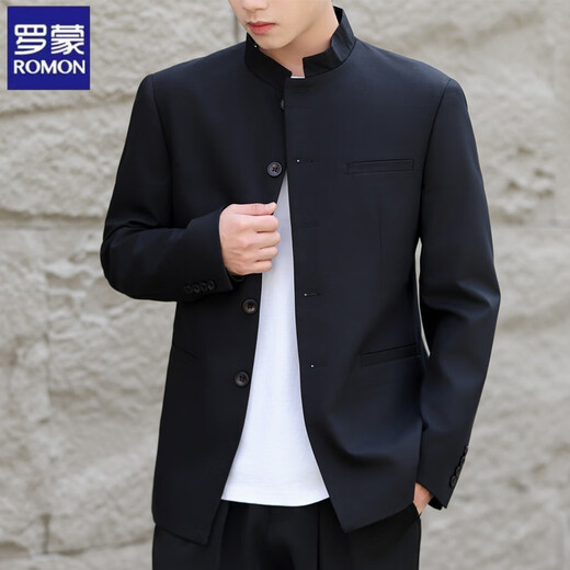 Romon High-End Zhongshan Herren Top 2024 Frühlings- und Herbst neuer chinesischer Jackenjacke Stand Collar Anzug Set Black Anzug 2xl