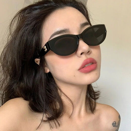 奥飘个性黑色窄框墨镜女科技感配饰太阳镜高级感欧美时尚网红眼镜拍照 黑框灰黑片 眼镜