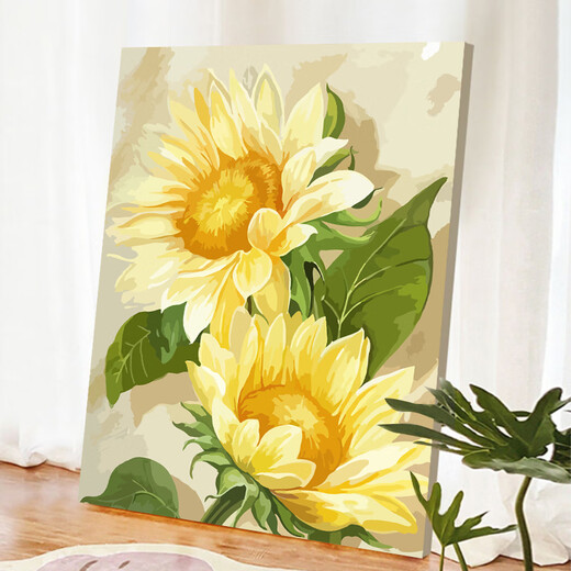 山头林村系向日葵diy数字油画填充手工画画填色手绘感涂色画油彩 SJ9738 50*60cm绷好加厚实木内框 高亮
