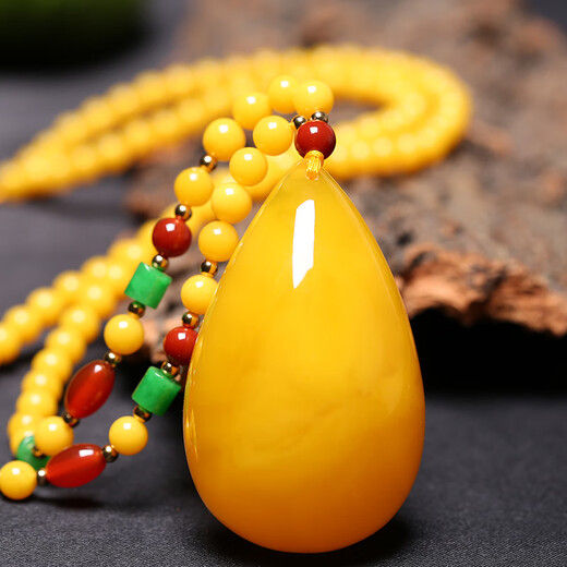 Amber Beeswax Pendant Raw Stone Natural Baltic Chicken Fat Yellow Blood Amber Sweater Chain for Men and Women Water Drop Necklace Picture Color