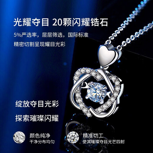 MZMZ Platinum Necklace Women's Beating Heart Jewelry PT950 Platinum Birthday Chinese Valentine's Day Gift for Girlfriend Free Engraving Light Luxury Style - Platinum Necklace + Ocean Heart Topaz