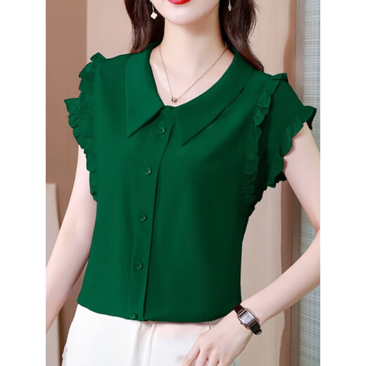 WVHK high-end light luxury chiffon shirt women's short-sleeved summer new style solid color versatile shirt loose slim top 6218 leather pink L (recommended 100-110 Jin Jin equals 0.5 kg)