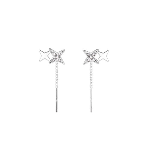 Lnieer999 pure silver star ear wire ear piercing earrings light luxury niche earrings for women 2025 new high-end silver earrings 999 pure silver star ear wire pair