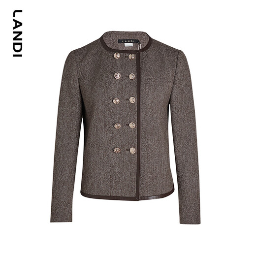 LANDI floral yarn retro high-end wool short suit jacket women's suit suit winter new product coffee floral yarn XL