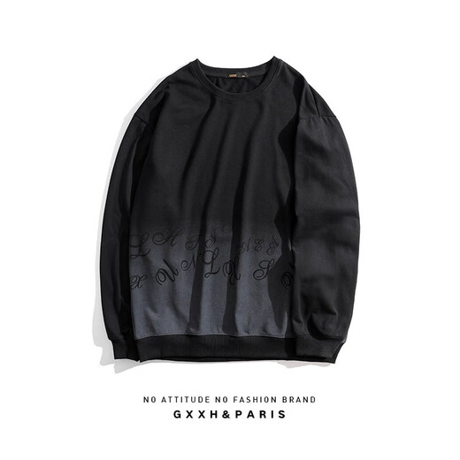 Tanye large size men's sweatshirt men's autumn and winter fat men's clothing fat men plus fat enlarged letters gradient color casual tops trendy brand t22356 black 6XL recommended 240-255Jin Jin is equal to 0.5 kg