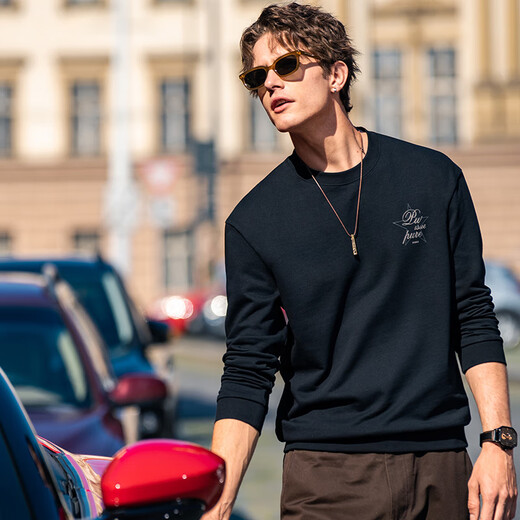 
Mr. Bu Bu’s thin base sweatshirt for men’s retro printed round neck pullover new long-sleeved top KT15686 Clearance Graphite Black M (170)