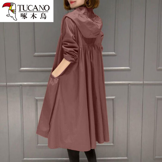 Woodpecker Korean Style Casual Long Jacket Versatile Top Spring and Autumn New 2024 Mid-Length Women's Windbreaker Coat Lined Khaki XL 120-135Jin Jin equals 0.5 kg