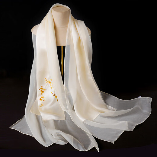 Hangzhou Silk Road Su-embroidered Silk Scarf for Women in Summer Mulberry Silk Sunscreen Scarf Floating Gauze Thin Shawl Outside Mom's Birthday Gift Gold